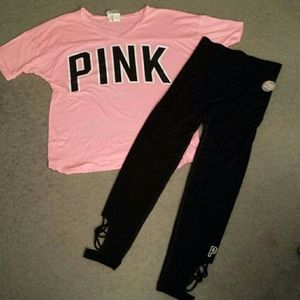 VS Pink Ultimate Leggings + Campus Shirt SET
